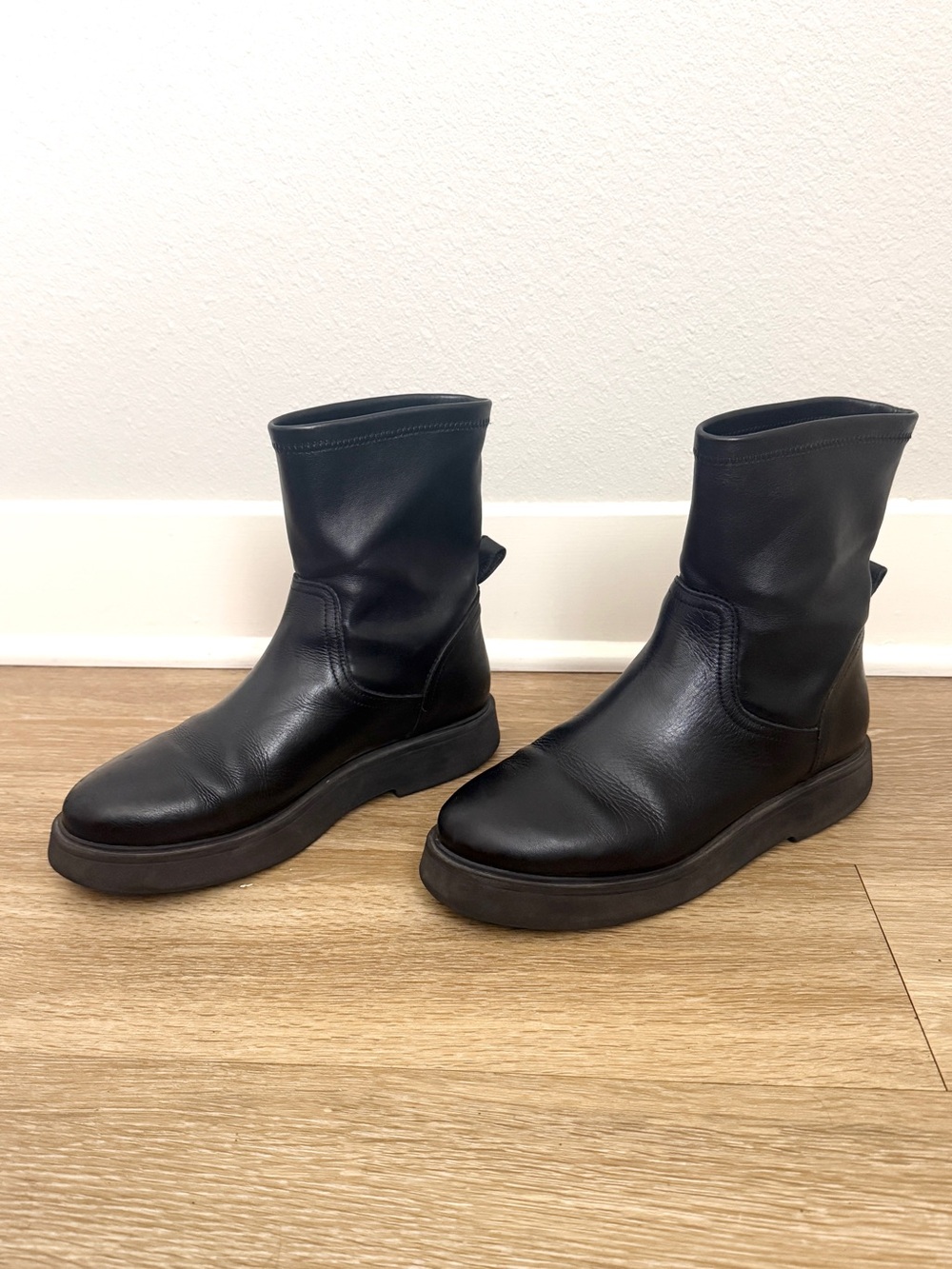 Black Leather Mid-Calf Boots